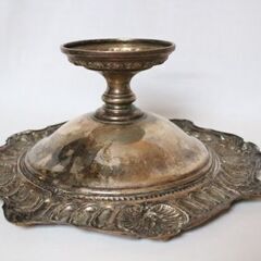 ベルギー アンティーク 古い真鍮製銀メッキ加工のコンポティエ ロカイユ模様の画像