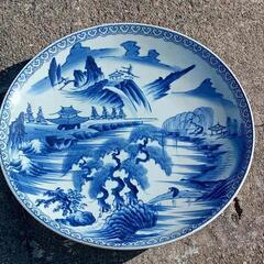 USED ヴィンテージ 陶器 大皿 37.5cm 水墨 山水 飾...