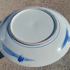 USED ヴィンテージ 陶器 大皿 37.5cm 水墨 山水 飾り皿 皿鉢 盛り皿の画像