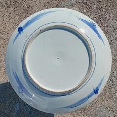 USED ヴィンテージ 陶器 大皿 37.5cm 水墨 山水 飾り皿 皿鉢 盛り皿の画像