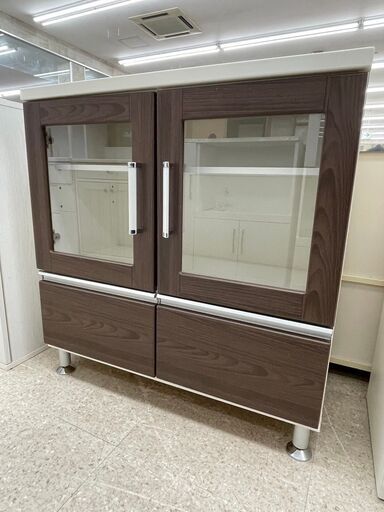 ★ジモティ割あり★  食器棚 茶 H91×D42×W88 クリーニング済み TJ10554