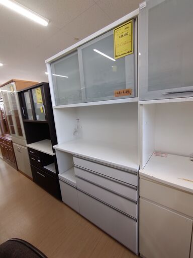 【C809】SAレンジボード 松田家具 ホワイト ※ガラス欠け有り