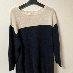 七分袖ニット セーター ネイビー・アイボリー
