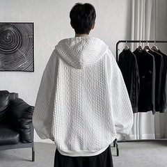メンズ 人気 ゆったり長袖 メンズパーカー ジップパーカー ホワイト 2XL 長袖パーカーの画像