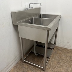 ステンレス　業務用　2層シンク流し台　蛇口付き　厨房　飲食店　W９４０ｘD６８０ｘH８５０ｍｍの画像