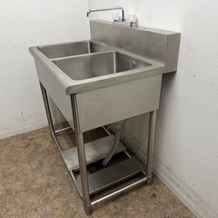 ステンレス　業務用　2層シンク流し台　蛇口付き　厨房　飲食店　W９４０ｘD６８０ｘH８５０ｍｍの画像
