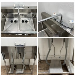 ステンレス　業務用　2層シンク流し台　蛇口付き　厨房　飲食店　W９４０ｘD６８０ｘH８５０ｍｍの画像