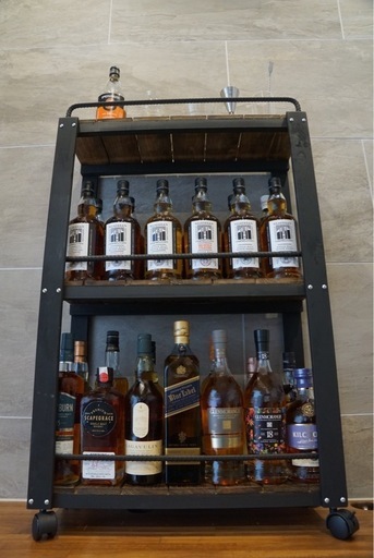 ウィスキーラック ワゴンタイプ 男前インテリア 棚 インダストリアル