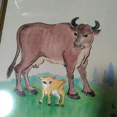 今井義明　漂白の画家　牛　茨城県　色紙絵の画像