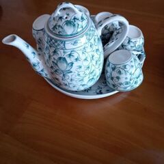 ティーセット ベトナム バチャン焼陶器 蓮の花セットの画像