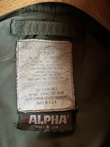 値下げしました　
ALPHA N3-B 旧タグ　3本線　made in USA
