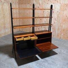 【ヤ取終了6/12】≪yt1763ジ≫ 北欧ヴィンテージ家具 2連オープンシェルフ キャビネット 飾り棚/ルームディバイダー/間仕切り/スウェーデン/デンマーク/中古家具/宮城県仙台市 70109-03 の画像