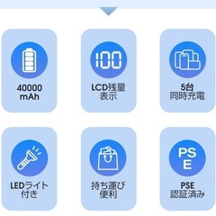 【新品未使用】① モバイルバッテリー 大容量 40000mAh 4本内蔵ケーブル 5台同時充電 急速充電 22.5W 軽量 小型 携帯充電器 スマホ充電器 充電器 LED懐中灯 残量表示 防災グッズ 通勤 通学 出張 バッテリー iPhone/iPad/Android対応 の画像