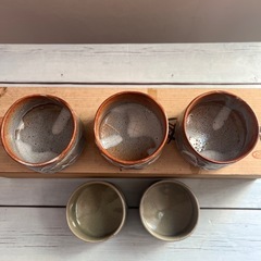 お茶碗　湯呑み茶碗　5個 木箱入り　5客　陶芸　小鉢　昭和レトロ　おかず皿　希少の画像