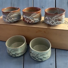 お茶碗　湯呑み茶碗　5個 木箱入り　5客　陶芸　小鉢　昭和レトロ　おかず皿　希少の画像