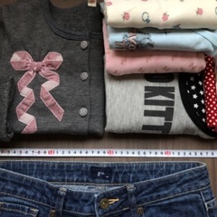 used 女の子 秋冬 洋服 130 140 トップス 長袖 ハイネック ジーンズ おまとめ セットの画像