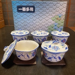 【新品未使用】蓋付き小鉢　桔梗柄　5客　シャディ　一器多用　多用...