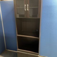 値下げ【良品】食器棚 大 ブラウン系 多収納 ガラス扉 家電収納...