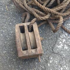 木製　滑車　古道具