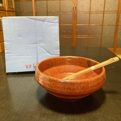 【新品未使用】寿山　赤鉄砂菓子鉢　20cm 竹ばし付き　箱付きの画像