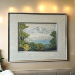 福岡小次郎　新緑　春山　和紙画　和風画　日本画　額　屏風　障子紙...