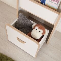 【新品】ワゴン付きマガジンラック カラー:ナチュラル×ブラウン 日本製 処分品価格にてお譲り致します。幅48cm×奥行30cm×高さ90cm 子供家具 完成品の画像