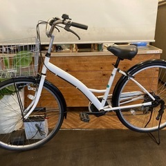 【前輪タイヤ・チューブ新品！】ダイナモライト　6段変速　26インチ自転車　ホワイトの画像