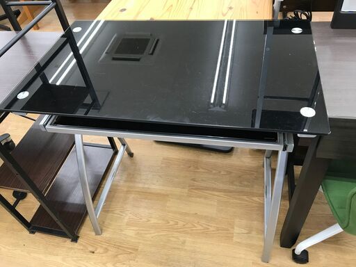★ジモティ割あり★  ガラスデスク ブラック H77×W80×D48 クリーニング済み KJ7756