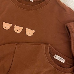 ☆mom&bebe☆親子リンクコーデ　クマプリントトレーナー 3点セットの画像