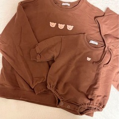 ☆mom&bebe☆親子リンクコーデ　クマプリントトレーナー 3点セットの画像