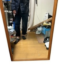 大型ミラー 天然木使用 68×159×2.5cm ブラウンベージュ 大型鏡 全身用の画像