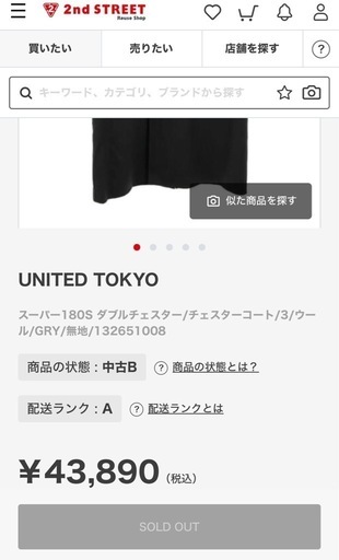 【UNITED TOKYO】ダブルチェスターコート　スーパー180S【ほつれ有】