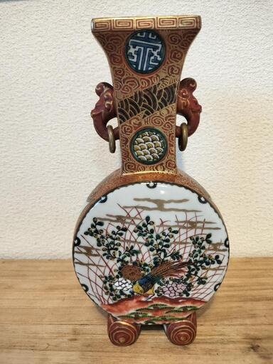 ★九谷庄三造★人物草花文　太鼓型花生　骨董　古美術　耳付　細絵 九谷庄三造☆人物草花文 太鼓型花生 骨董 古美術 耳付