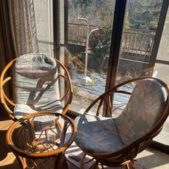 藤　テーブル　イス　セット