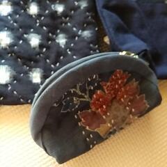 手作り絣柄ポシェット2点と小銭入れ未使用品の画像