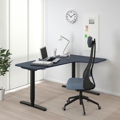 【IKEA/イケア】BEKANT ベカント コーナーデスク 右 電動昇降式, リノリウム ブルー/ブラック PCテーブル/パソコン/勉強机の画像