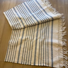 インド綿使用コットンラグ 白x青 180㎝正方形