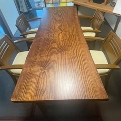 一枚板　無垢　松の一枚板　未使用　ダイニングテーブル　セット　引取り限定の画像