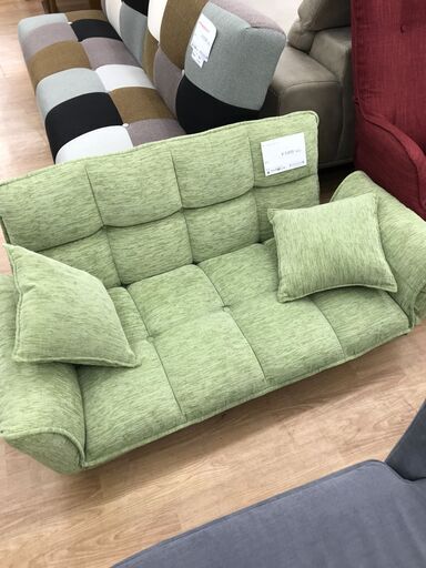 ★ジモティ割あり★  ローソファ グリーン H53×W130×D60 クリーニング済み KJ7785