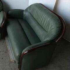 ☆高級本革レザー3人掛けソファー&2人掛けソファー モスグリーン☆