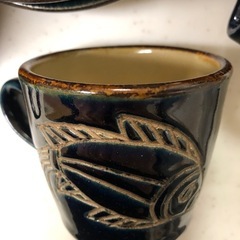 値下げ中！やちむん壺屋焼き 金城敏男 魚紋コーヒーカップ4セット