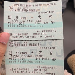 大宮発仙台行き2名指定席往復　仙台駅で使えるお土産500円商品券付き