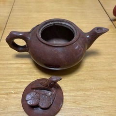 茶道具   陶器茶壺 急須 鳥と花の彫刻の画像