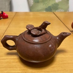 茶道具   陶器茶壺 急須 鳥と花の彫刻の画像
