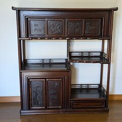 唐木 茶棚 扉板リバーシブル  骨董家具 時代物 収納 破損無 ...