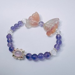 フローライト　蝶々 天然石デザインブレスレット　アメシストの画像