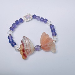 フローライト　蝶々 天然石デザインブレスレット　アメシストの画像