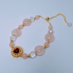 ハート　ローズクォーツ　フリーサイズ　デザインブレスレット　天然...