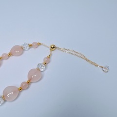 ハート　ローズクォーツ　フリーサイズ　デザインブレスレット　天然石ブレスレットの画像