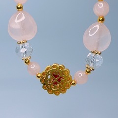 ハート　ローズクォーツ　フリーサイズ　デザインブレスレット　天然石ブレスレットの画像